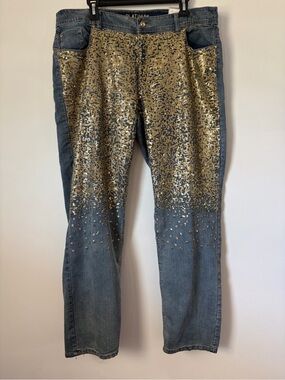 New Chicos platinum slim leg sequin jeans size 16 stretch bling sparkle